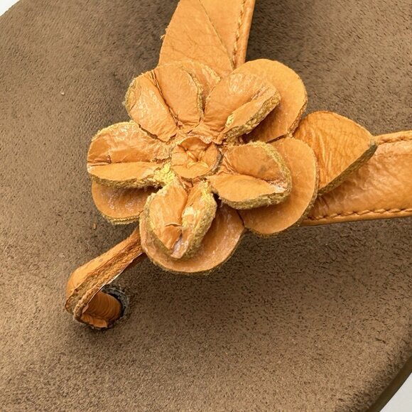 AEROSOLES Sandals Womens 9M Branchley Orange Flower Thong Toe Post Brown Sole - Picture 6 of 13